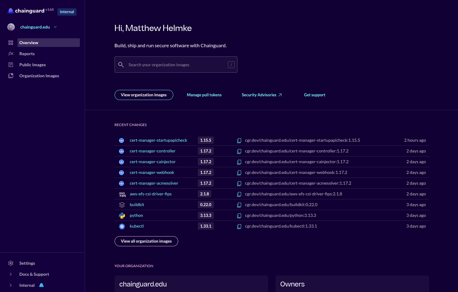 Screenshot showing the Overview page in the Console.